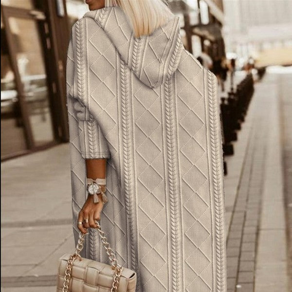 Womens Long Cardigans Cable Knitted Open Front